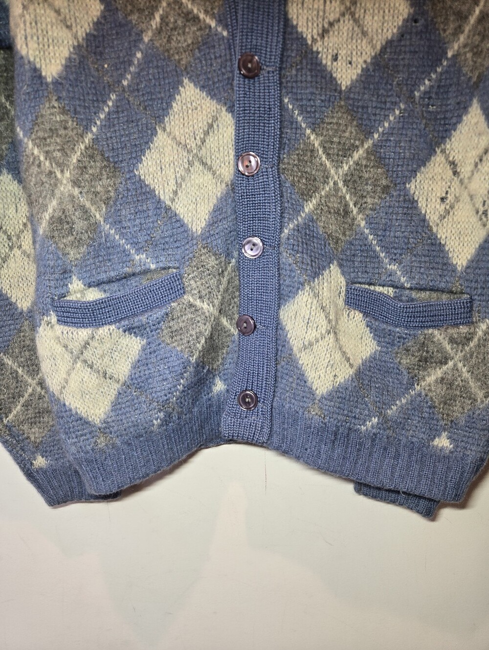 Vintage 60s Jantzen Cardigan Sweater Medium Diamond Print Grandpa - Picture 4 of 6